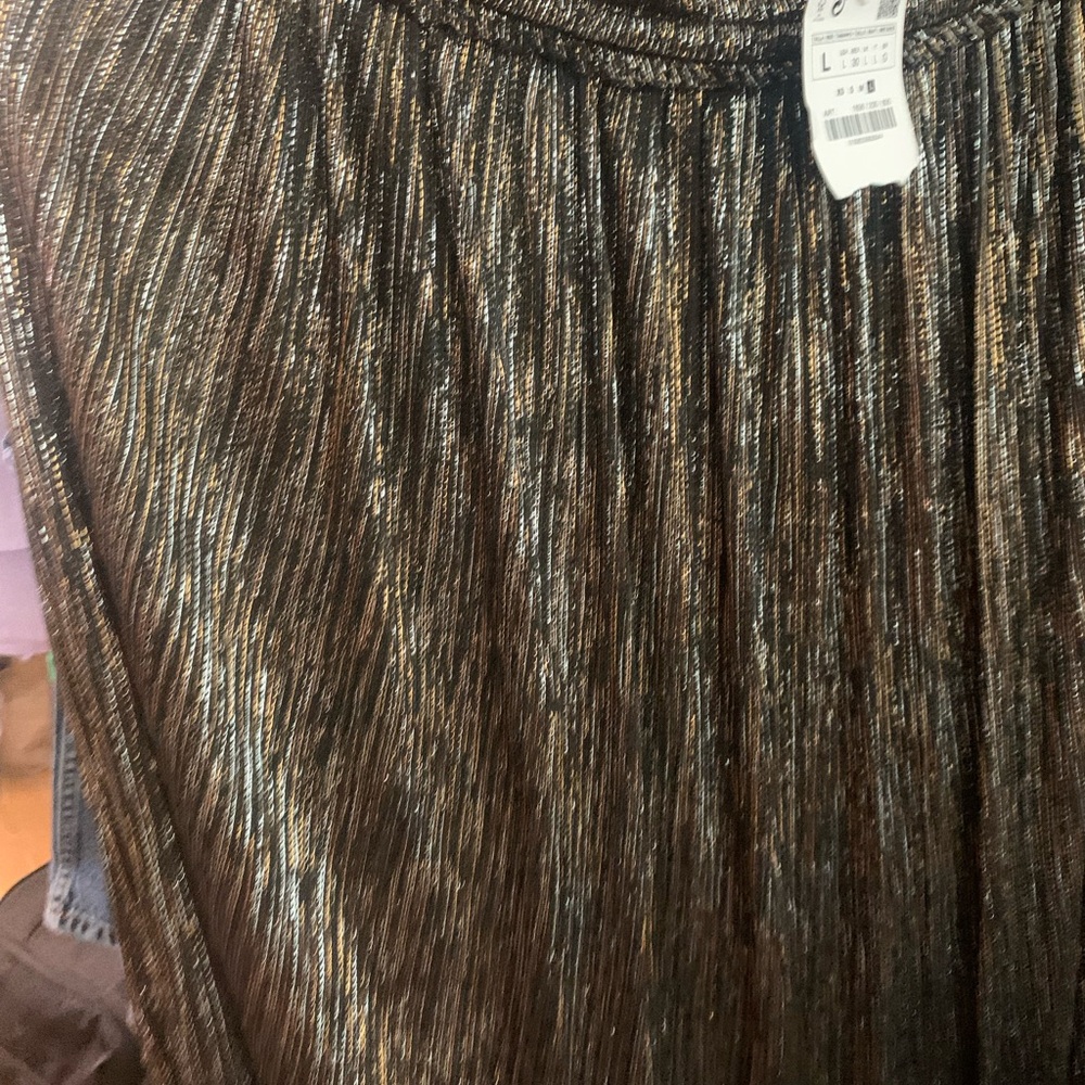 Zara Metallic Bronze Pleated Skirt - Women